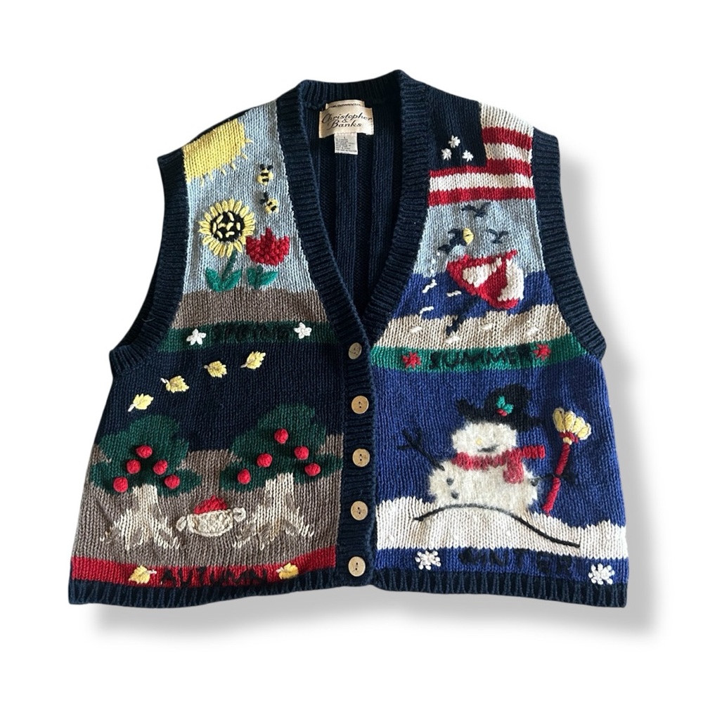 [Christopher & Banks] Knit Vest with Seasonal Embroidery